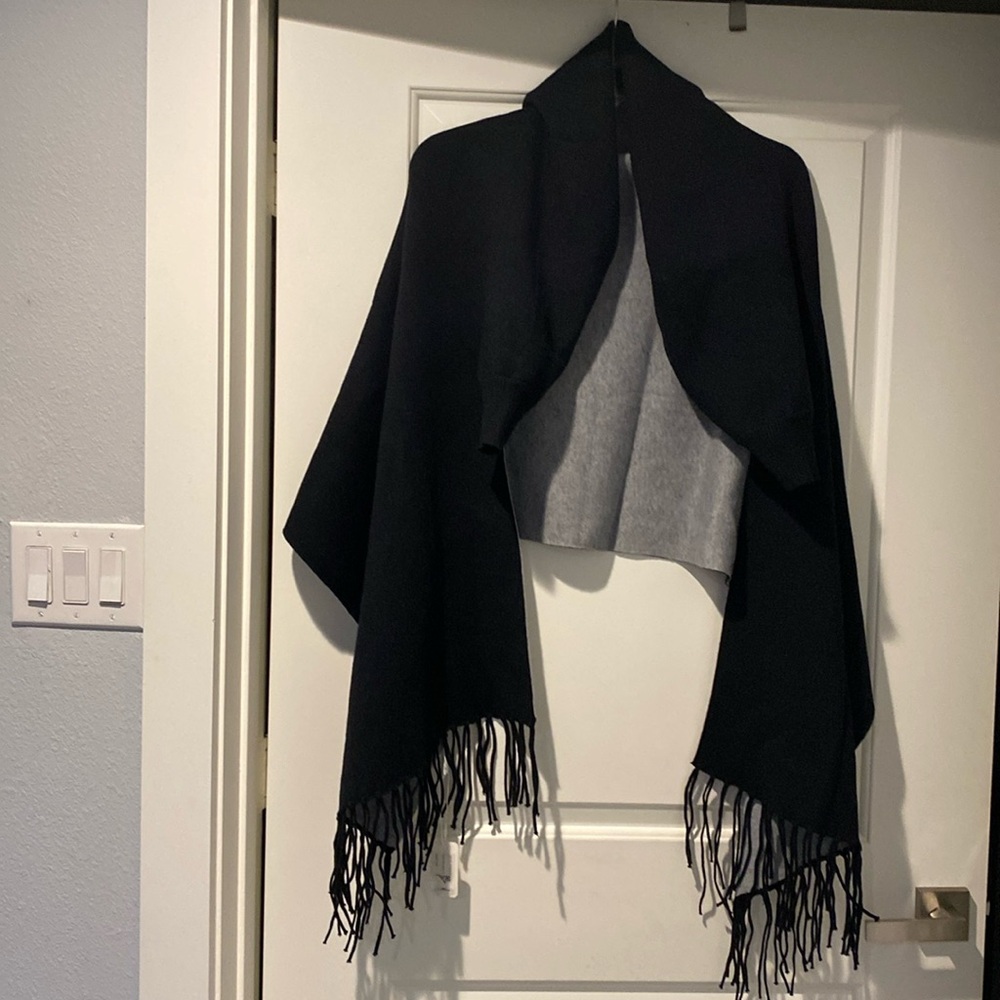 Black Fringe Cape Wrap - Women's Coat Cape